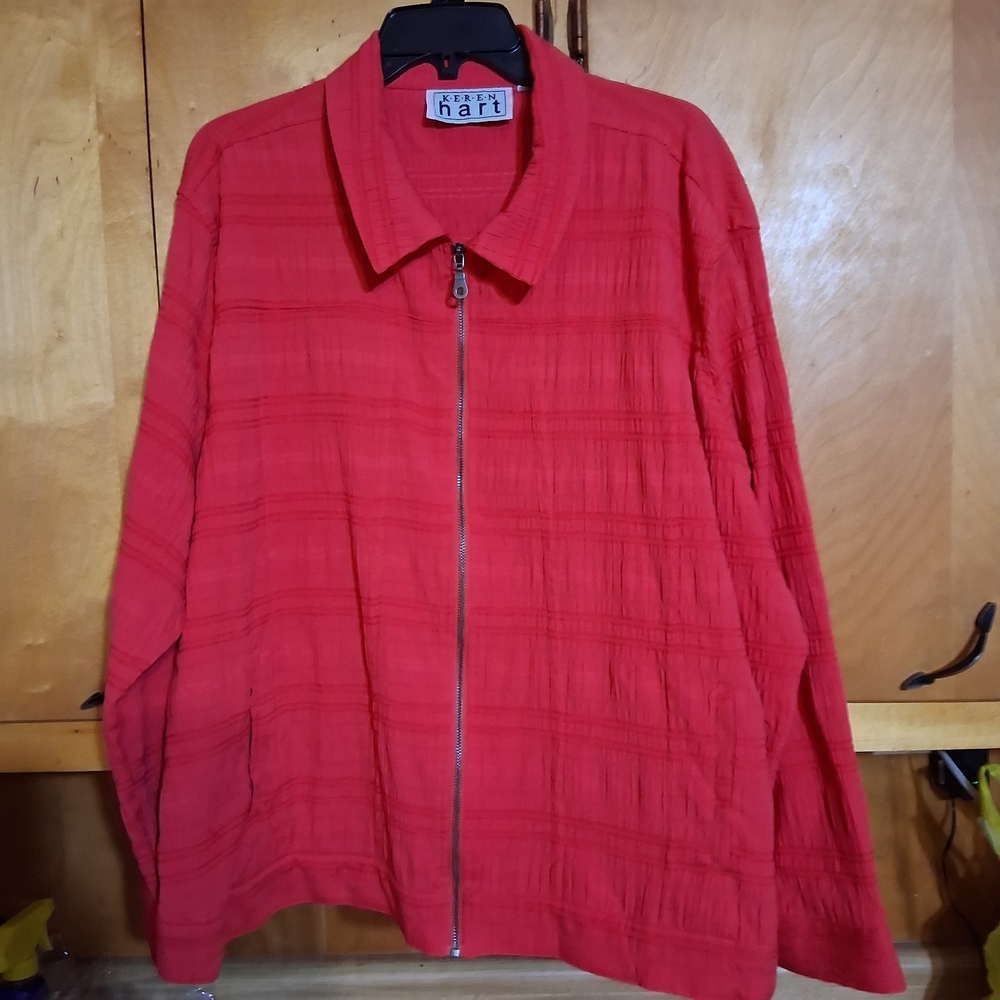 Keren Hart Woman's Full Zip Shirt Jacket Pink Crinkled Fabric Size 3X